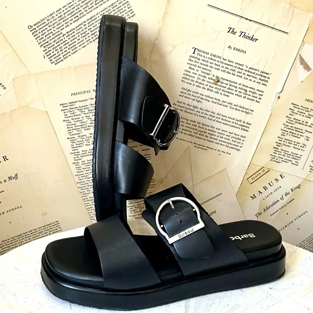 Free People Barbour Adele Sandals Black Platform Slip On Buckle Black - Picture 6 of 10